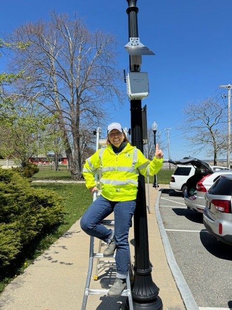 New Bedford Environmental Program Manager, Coutney Cohen, highlights the recent air sensor installation at Fort Taber Park. 